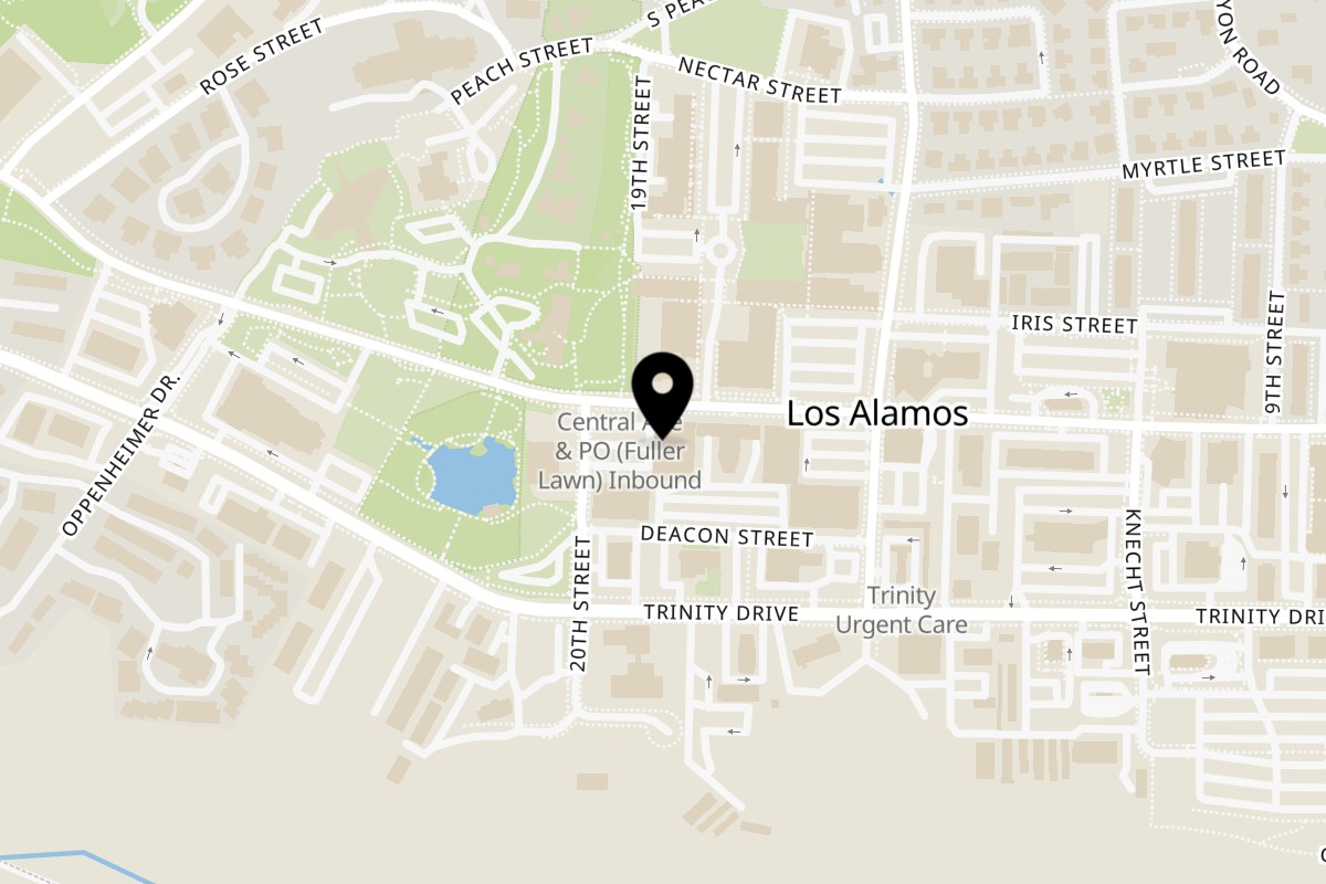 Map showing the location of Ruby K's Bagel Cafe on 1789 Central Ave in Los Alamos